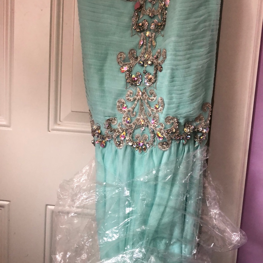 Coya Collection Strapless Mint Sequin Prom Dress - Picture 7 of 8